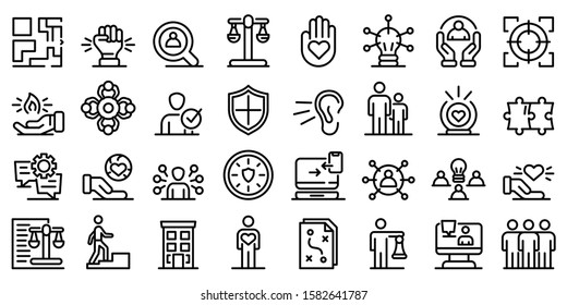 Responsibility icons set. Outline set of responsibility vector icons for web design isolated on white background