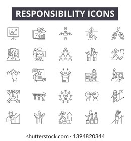 Responsibility line icon signs.  Linear vector outline illustration set concept.