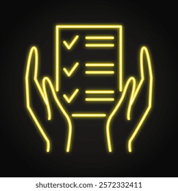 Responsibility neon icon. Obligation, duties checklist. Vector illustration