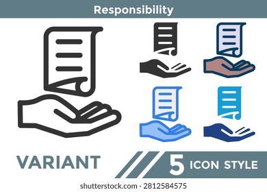Responsibility represents ownership of tasks to strengthen accountability and process management. Line, Filled, Color, Dualtone style.