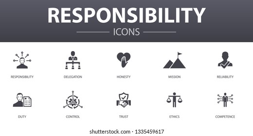 responsibility simple concept icons set. Contains such icons as delegation, honesty, reliability, trust and more, can be used for web, logo, UI/UX