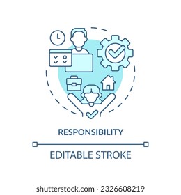 Verantwortungsbewusstsein Türkis Konzept Symbol. Selbstdisziplin. Zeitmanagement. Remote-Job. Emotionale Intelligenz abstrakte Idee dünne Linie Illustration. Einzeln Umrisszeichnung. Bearbeitbarer Hub