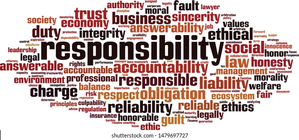 Responsibility word cloud concept. Collage made of words about responsibility. Vector illustration 