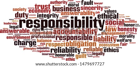 Responsibility word cloud concept. Collage made of words about responsibility. Vector illustration 