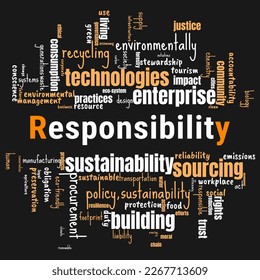 responsibility word cloud template. Law concept vector on white background.