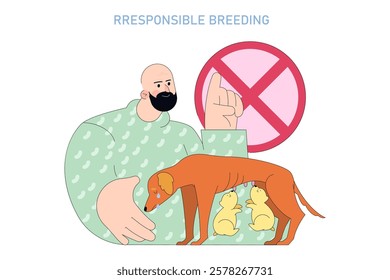 Responsible breeding is essential for animal welfare and companionship. This illustration addresses the impact of irresponsible practices on dogs and emphasizes the importance of ethical breeding. It