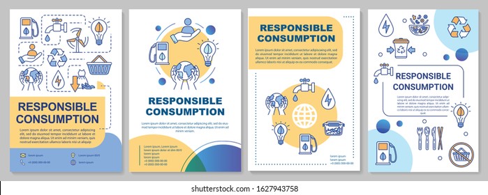Responsible consumption brochure template. Ecology and recycling. Flyer, booklet, leaflet print, cover design with linear icons. Vector layouts for magazines, annual reports, advertising posters