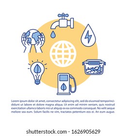 Responsible consumption concept icon with text. Saving water and global resources. Smart energy usage. PPT page vector template. Brochure, magazine, booklet design element with linear illustrations