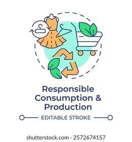 Responsible consumption and production multi color concept icon. Ecology preservation, recycling. Round shape line illustration. Abstract idea. Graphic design. Easy to use in infographic