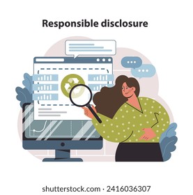 Responsible disclosure concept. Transparency in sustainability reporting. Ethical data sharing for informed decisions. Flat vector illustration.