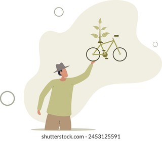 responsible farmer prefers environmentally friendly transport. electric bicycle.flat vector illustration.