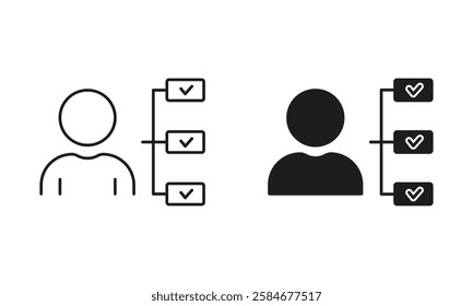 Responsible Management Sign. Delegate Duty Line and Silhouette Icon. Corporate Manager Roles Pictogram. Job Culture Symbol. Editable Stroke. Isolated Vector Illustration.