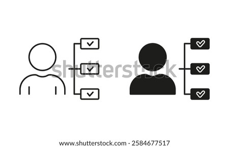 Responsible Management Sign. Delegate Duty Line and Silhouette Icon. Corporate Manager Roles Pictogram. Job Culture Symbol. Editable Stroke. Isolated Vector Illustration.