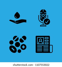 responsible use of water, microphone, newspaper and pills icons vector in sample icon set for web and graphic design