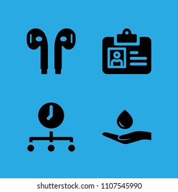 responsible use of water, time, id card and earphones icons vector in sample icon set for web and graphic design