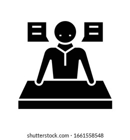 Responsible worker black icon, concept illustration, vector flat symbol, glyph sign.