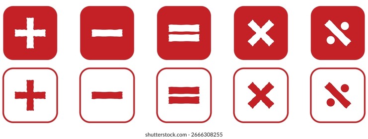 Conjunto de Ícones Aritméticos Responsivos: Temas de Tópicos Preenchidos e Pastéis. ícone de vetor de adição e subtração. Ícones do Botão Elegante da Calculadora. Conjunto de Ícones de Adição Dinâmica para UI UX. Pacote de Símbolos de Geometria de Linha Limpa.