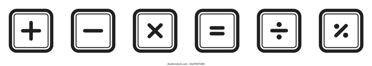 Responsive Arithmetic Icon Suite: Outline, Filled and Pastel Themes. plus and minus icon vector. Sleek Calculator Button Icons. Dynamic Plus Minus Icon Set 