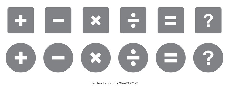 Responsive Arithmetic Icon Suite: Outline, Filled and Pastel Themes. plus and minus icon vector. Sleek Calculator Button Icons. Dynamic Plus Minus Icon Set 
