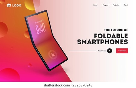 Responsive Banner or Landing Page Design with Realistic Foldable Smartphone.