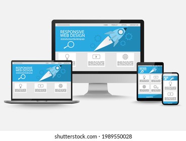 Concepto de sitio web de negocios de respuesta. Vector de diseño web moderno. Optimización de la clasificación de Internet SEO.