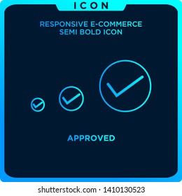 responsive check or approved icon black thin line ecommerce. Vector online shopping icon. modern logo template and graphic linear art design isolated on black background