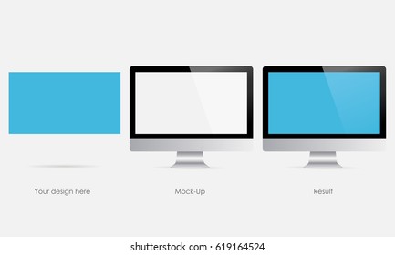 Responsive computer monitor Apple iMac screen with framework web page. Replace your screen, wallpaper or web design and present your project. Vector illustration