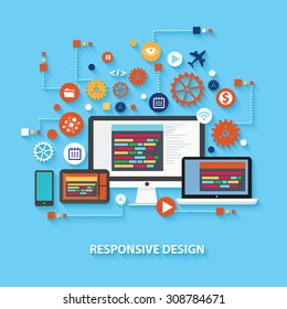 Responsive concept design on blue background,clean vector