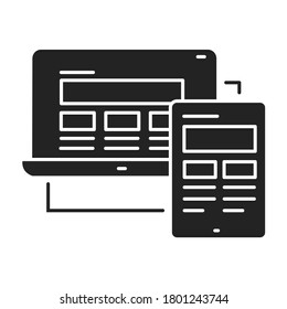 Icono de glifo negro de diseño responsable. Aproximación al diseño web que hace que las páginas web se representen bien en una variedad de dispositivos y ventanas. elemento de diseño de interfaz gráfica de usuario (GUI) de UI UX.
