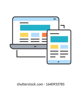 Responsive design color line icon. Approach to web design that makes web pages render well on a variety of devices and window. UI UX GUI design element. Editable stroke.