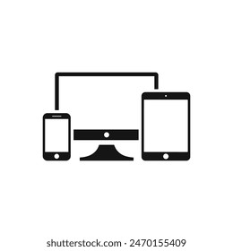 Responsive design in Computer, Tablet, and Smartphone. Vector illustration