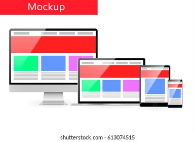Responsive design concept Computer laptop tablet smartphone with website template 