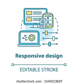 Responsive design concept icon. Mobile software interface development idea thin line illustration. App graphics for better user experience. Vector isolated outline drawing. Editable stroke