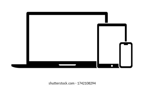 Responsive design of devices like laptop, tablet and smartphone screen vector icon in modern flat design for web development apps and websites. EPS 10