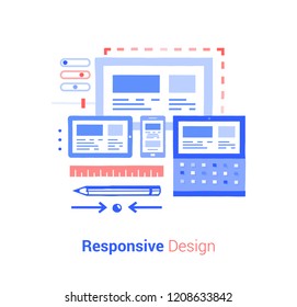 Responsive Design, Doodle flat design icon vector illustration concept. Graphic design website responsive.
