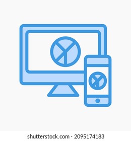 Icono de diseño responsable en azul sobre marketing y seo, uso para presentación de aplicaciones móviles de sitios web