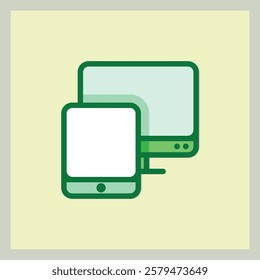 Responsive Design Icon Featuring Computer Monitor and Mobile Device with Green Accents