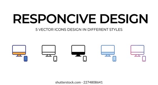 responsive design Icon Design in Five style with Editable Stroke. Line, Solid, Flat Line, Duo Tone Color, and Color Gradient Line. Suitable for Web Page, Mobile App, UI, UX and GUI design.
