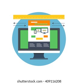 Responsive design icon flat isolated. Sliding caliper take website page dimensions on the screen digital display. Icon badge or emblem flat in a circle isolated. Vector illustration