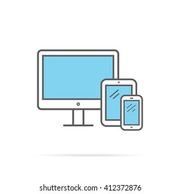 Responsive Design Icon Flat. Mobile And Desktop Website Design Development Process With Minimalistic Digital Tablet Isolated. Vector Illustration