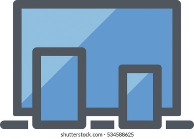 Responsive design icon including a laptop, a tablet and a smartphone - Flat colored - Blue and gray