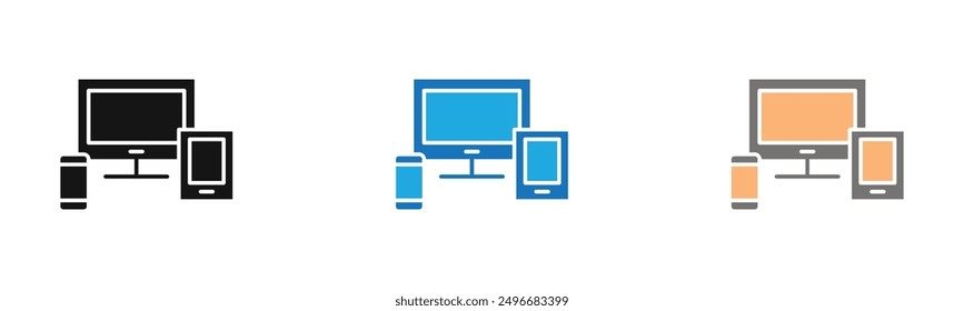 Responsive Design icon outline collection or set in black and white