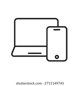 Responsive design icon outline style. Laptop and smartphone devices display different screen sizes. Adapting website layouts across various digital gadgets.