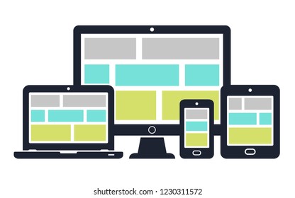 Responsive Designsymbole: Computerbildschirm, Laptop, Smartphone, Tablet