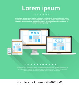 Responsive Design Laptop Phone Tablet Desktop Device Screen Size Flat Vector Illustration