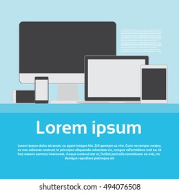 Responsive Design Laptop Phone Tablet Desktop Device Screen Size Flat Vector Illustration