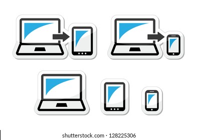 Responsive design - laptop, tablet, smarthone vector icons blue and black