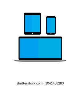 Responsive design laptop, tablet and smartphone screen icon for apps and websites