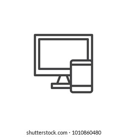 Responsive design line icon, outline vector sign, linear style pictogram isolated on white. Computer and mobile phone tablet symbol, logo illustration. Editable stroke