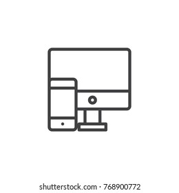 responsive design line icon, outline vector sign, linear style pictogram isolated on white. Computer and mobile phone symbol, logo illustration. Editable stroke